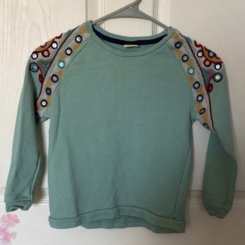 Zara Kids Green Sweatshirt with Colorful Embroidery size 8